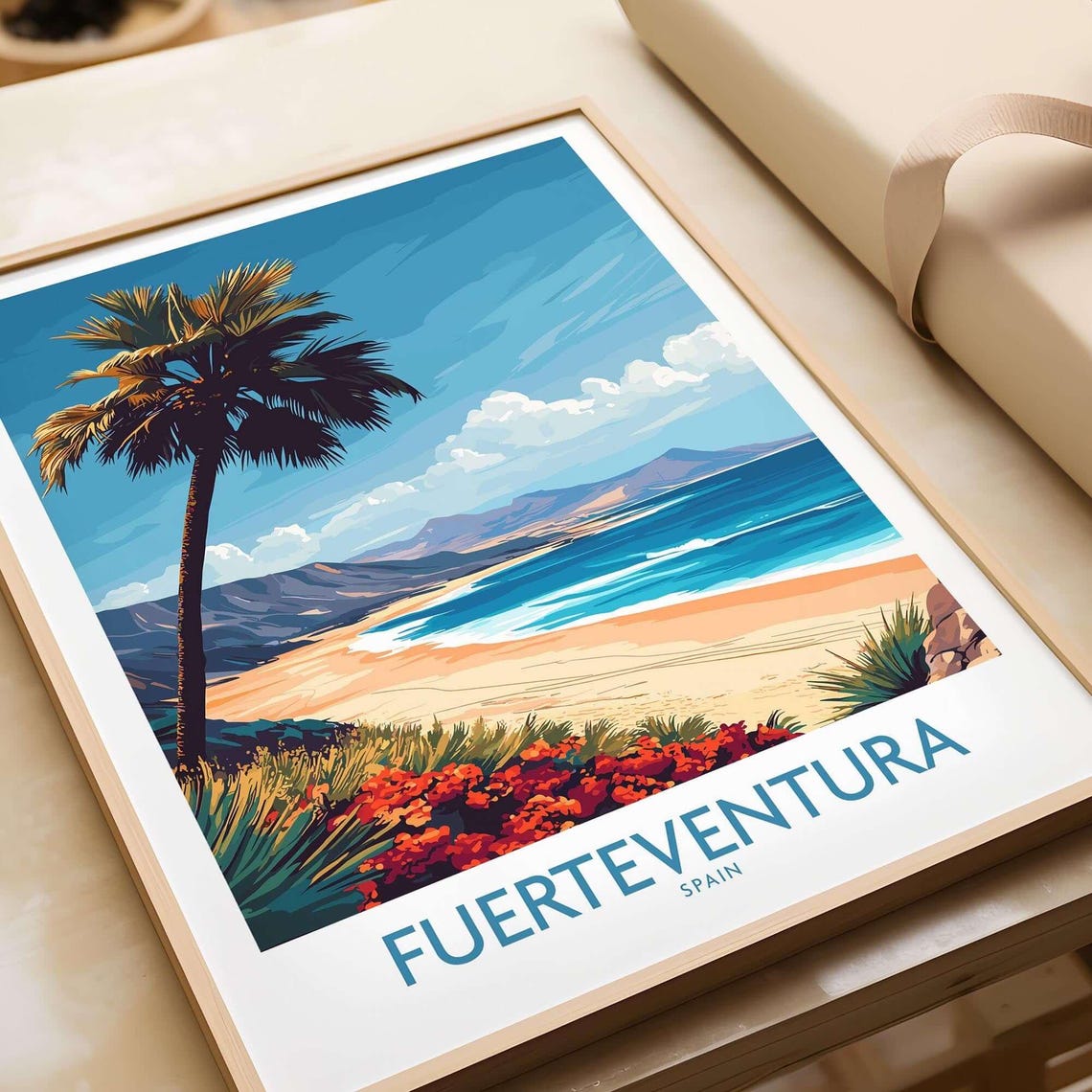 Fuerteventura Travel Poster, Canary Islands Illustration