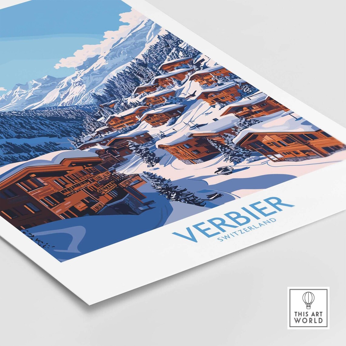 Verbier Switzerland Snowy Chalet Village Alpine Winter Travel Poster - Image 4