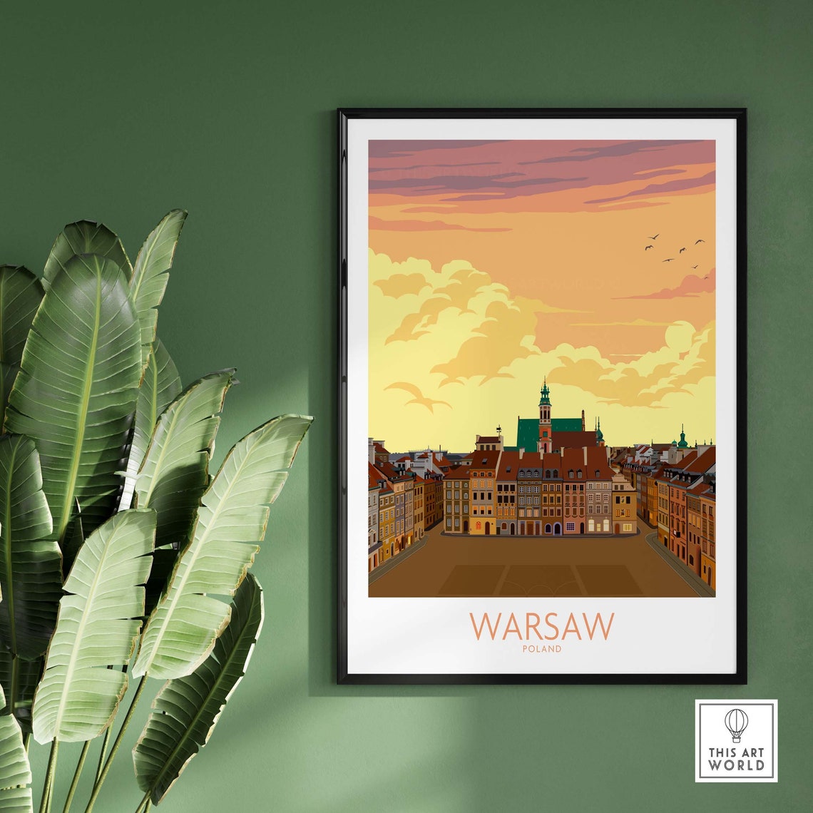 Warsaw Poland Old Town Square Golden Sunset Evening View Poster - Image 2