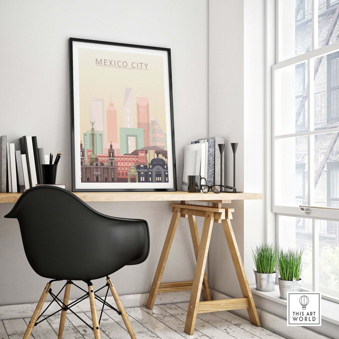 Mexico City Skyline Travel Poster, Cityscape Artwork - Image 4