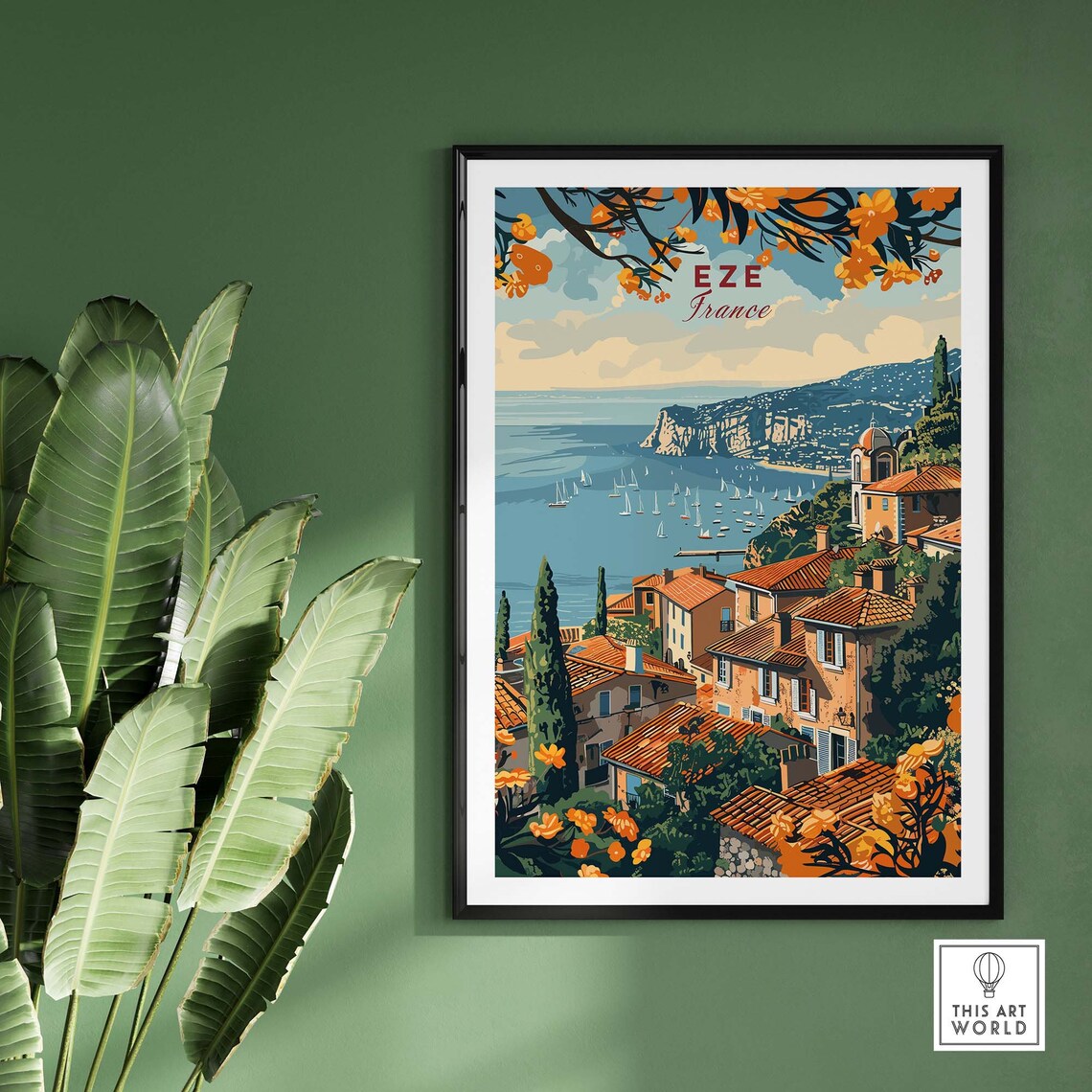 Eze France Hilltop Village Bay Sailboats Orange Blossoms Poster - Image 2
