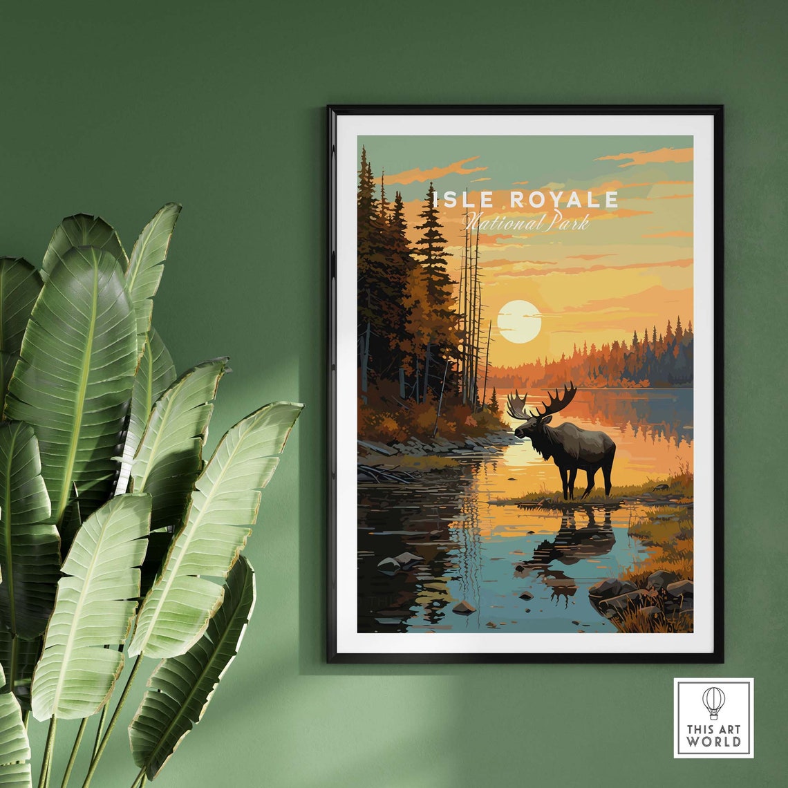 Isle Royale National Park Moose At Sunset Lake Reflection Poster - Image 2