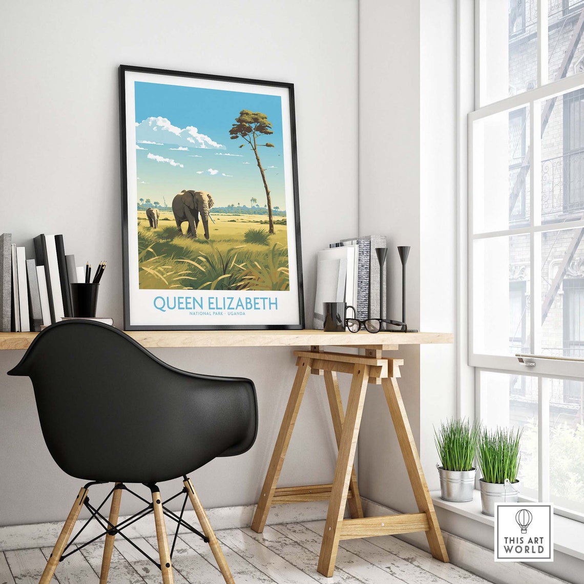 Queen Elizabeth National Park Uganda Elephant Safari Scenic Poster - Image 4