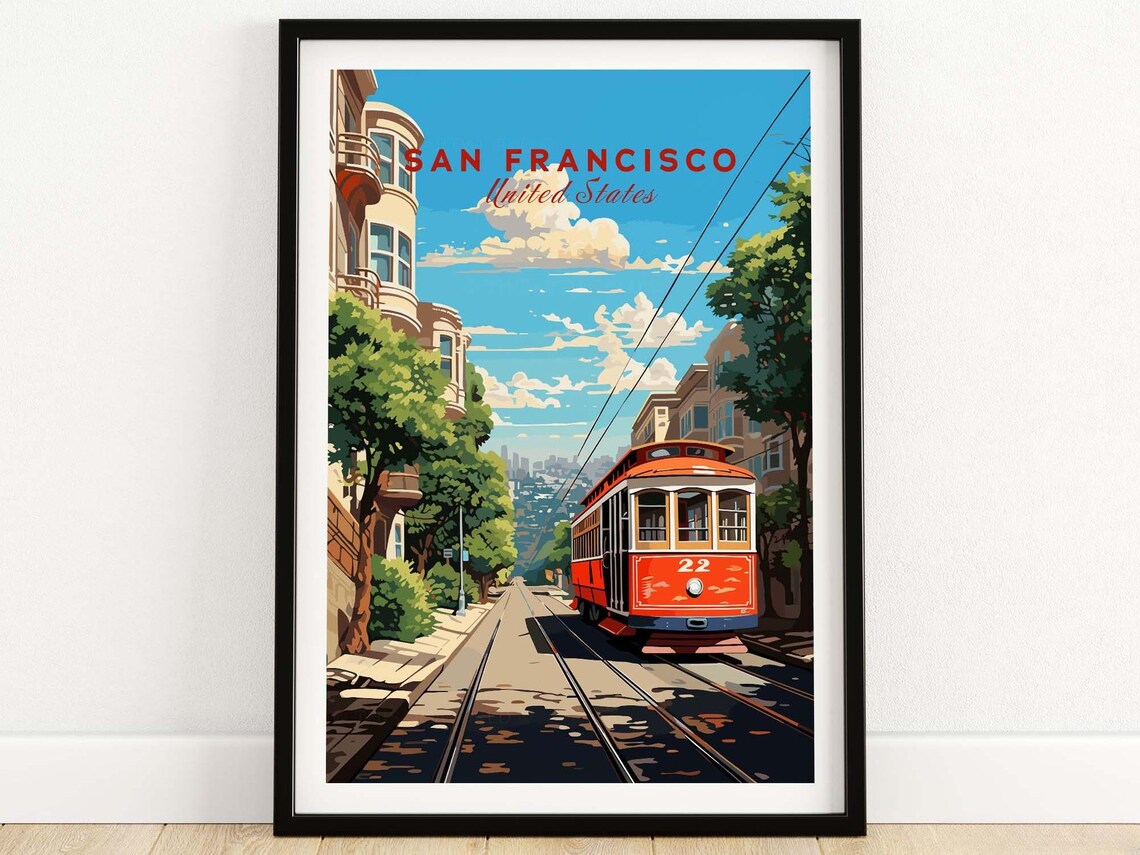San Francisco Cable Car 22 Hillside Street Retro Style Poster