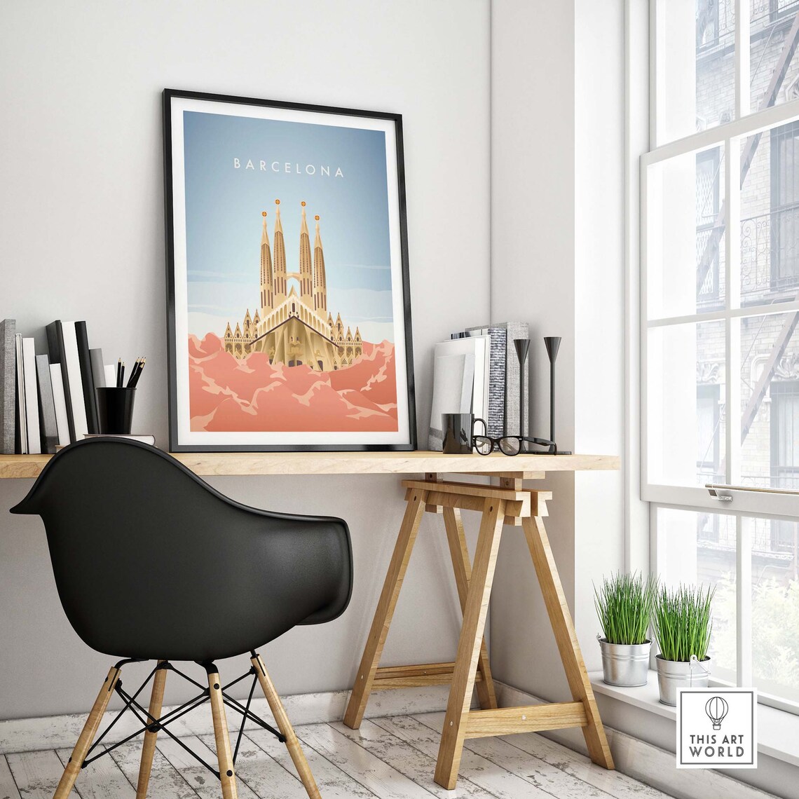 Barcelona Travel Poster, Spain City Skyline Art - Image 4