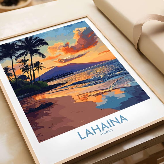Lahaina Maui Hawaii Beach Poster, Tropical Decor