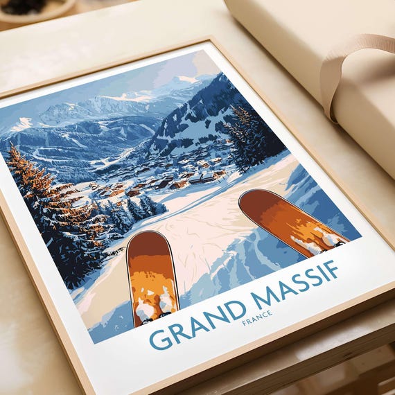Grand Massif Ski Wall Art Print France Poster Resort Winter Sports Artwork Adventure Home Decor Skiing Gift