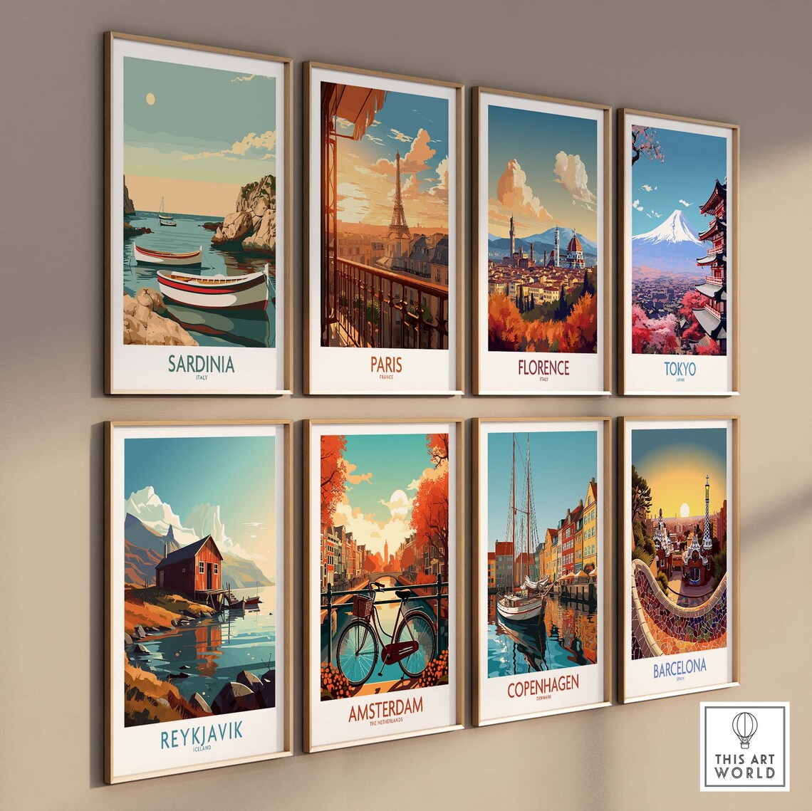 Sardinia Italy Fishing Boats Rocky Cove Sunset Calm Sea Poster - Image 3