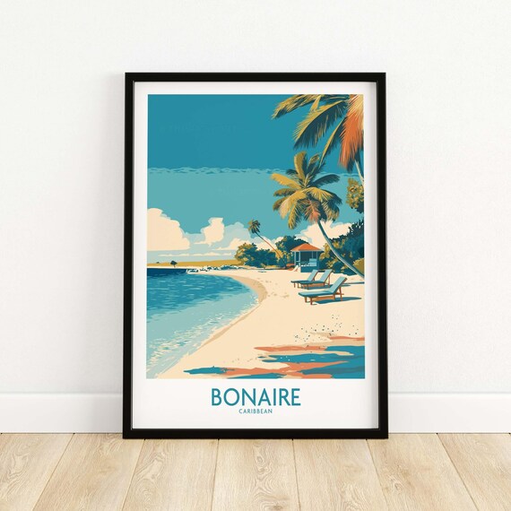 Bonaire Coastal Beach Print Tropical Paradise Decor Wall Art Caribbean Gift For Lover Poster