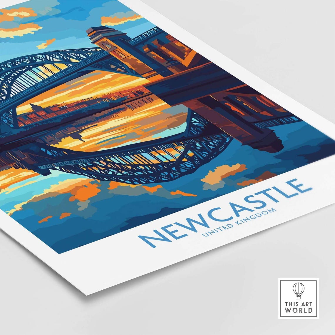 Newcastle United Kingdom Tyne Bridge Sunset Reflection Travel Poster - Image 4