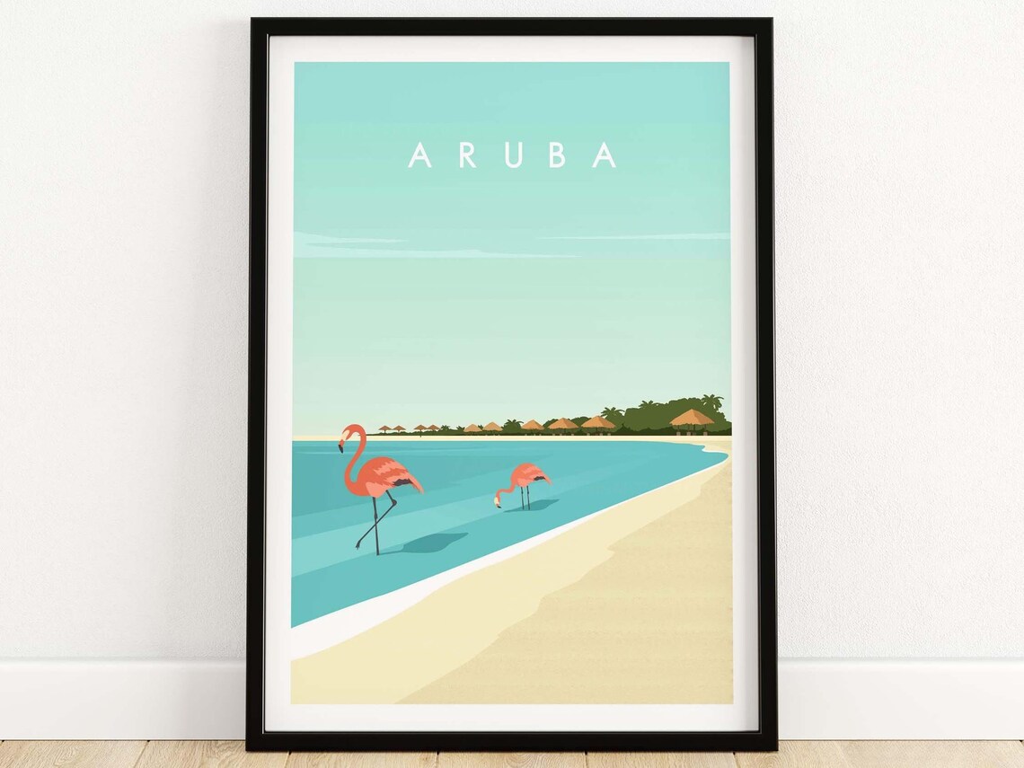 Aruba Travel Poster, Caribbean Island Beach Art