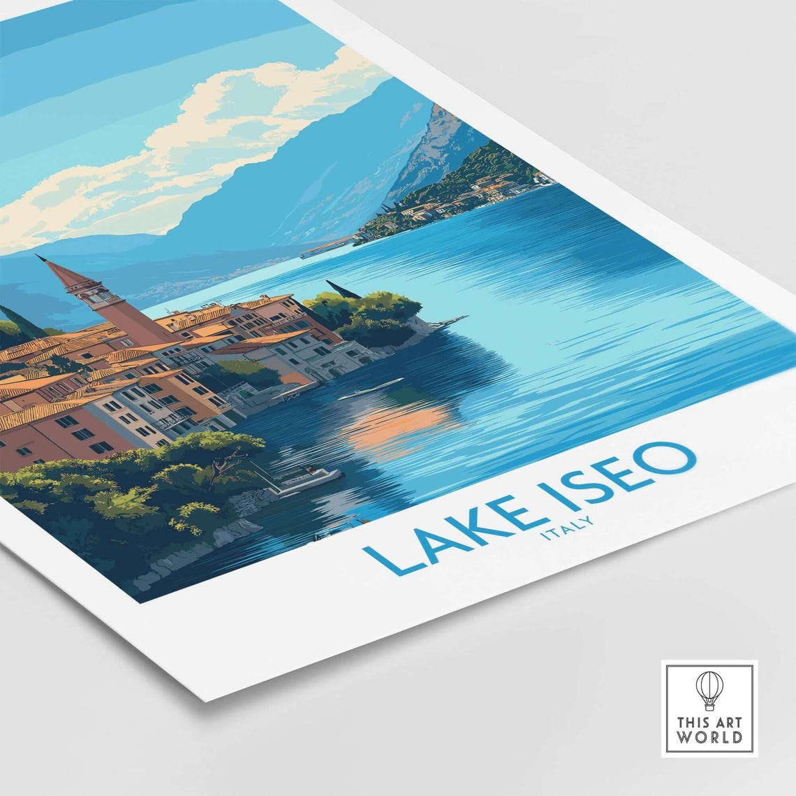 Lake Iseo Italy Daytime Lake View With Bell Tower Travel Poster - Image 4