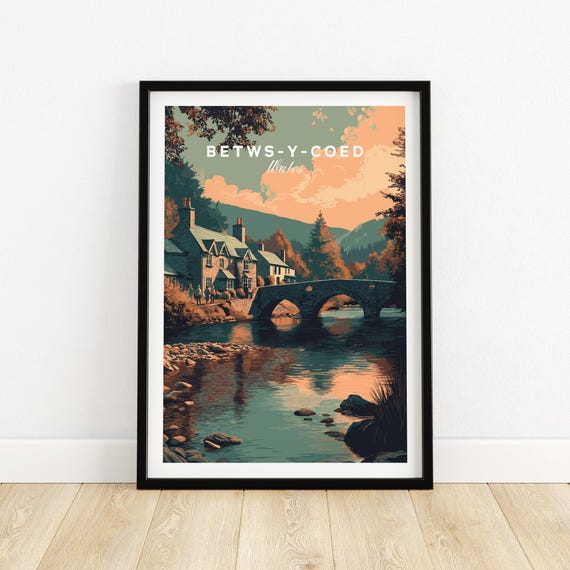 Betwsycoed Wales Art Print Scenic Welsh Travel Poster Wall Decor Vintage Style Village Landscape Illustration