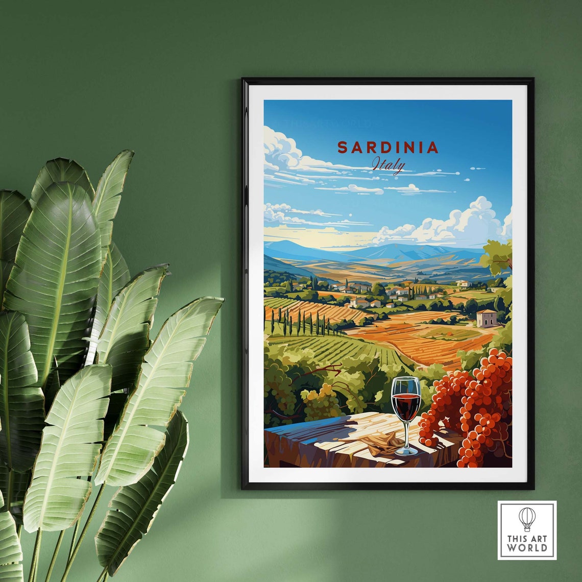 Sardinia Italy Vineyard Hills Wine Glass Rolling Countryside Poster - Image 2