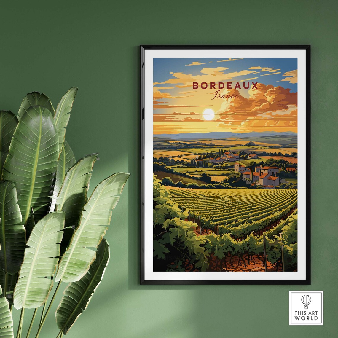 Bordeaux France Vineyard Sunset Rolling Hills French Wine Art Poster - Image 2