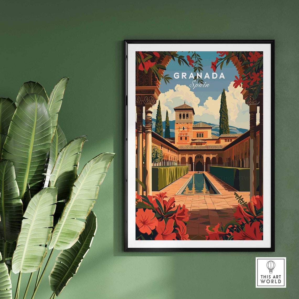 Granada Spain Moorish Courtyard Palace Garden Flowers Art Poster - Image 2