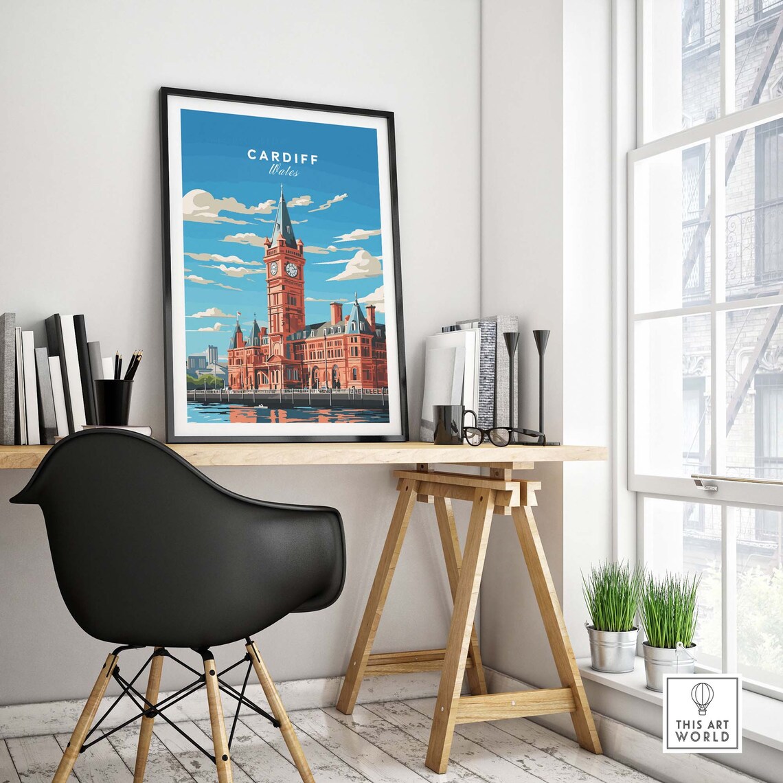 Cardiff Wales Pierhead Clock Tower Bayfront Vintage Travel Poster - Image 4
