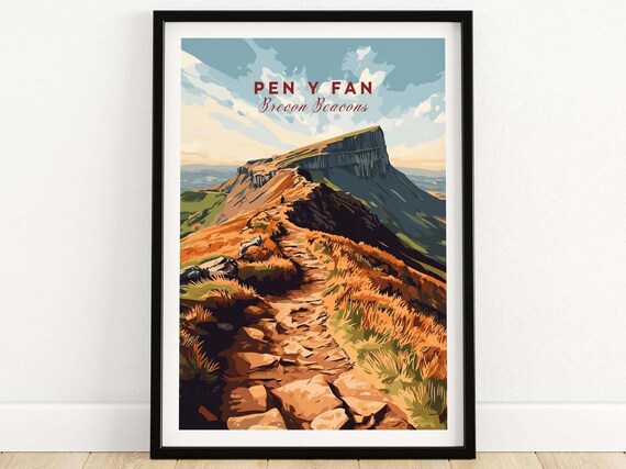 Pen Y Fan Travel Print Wall Art Brecon Beacons Poster Wales Artwork Travel Home Decor Gift Art Lovers Illustration Poster Wales Mountain Art