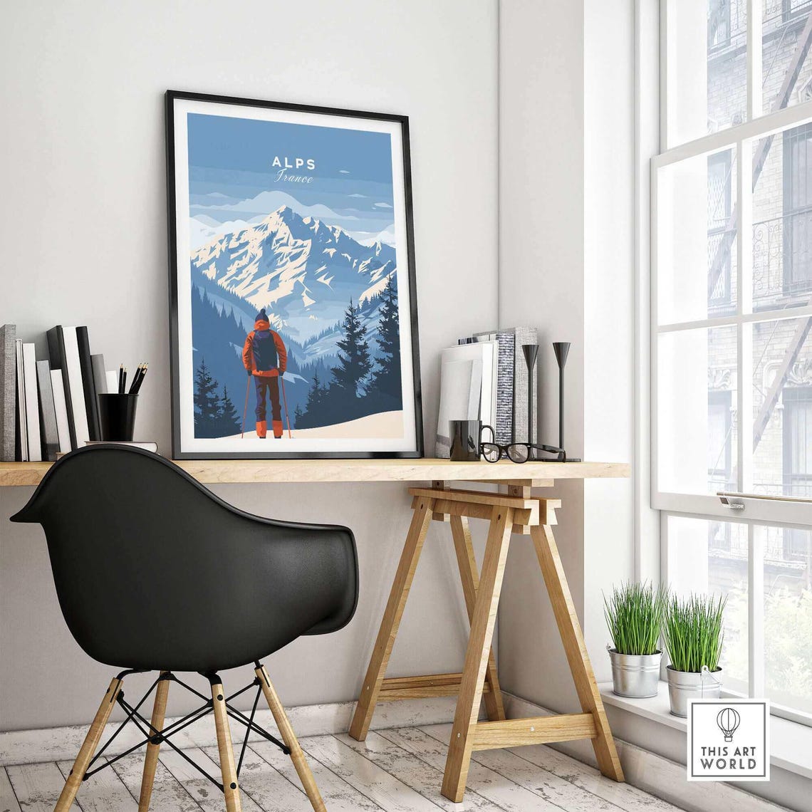 Alps Travel Poster, Ski Resort Winter Sports - Image 4
