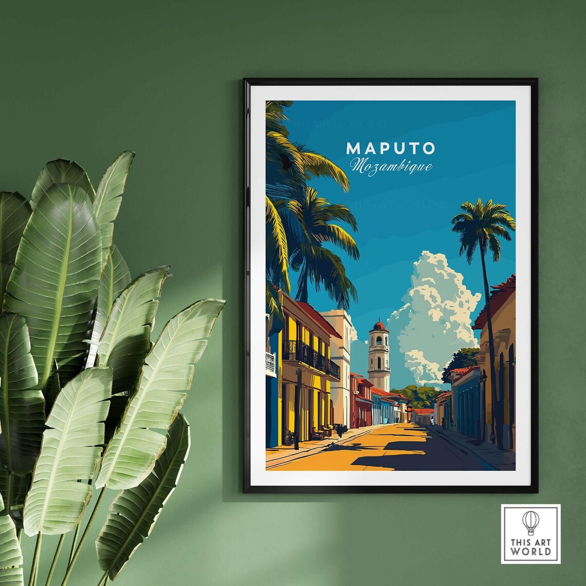 Maputo Mozambique Colonial Street Palm Trees Golden Sunlight Poster - Image 2
