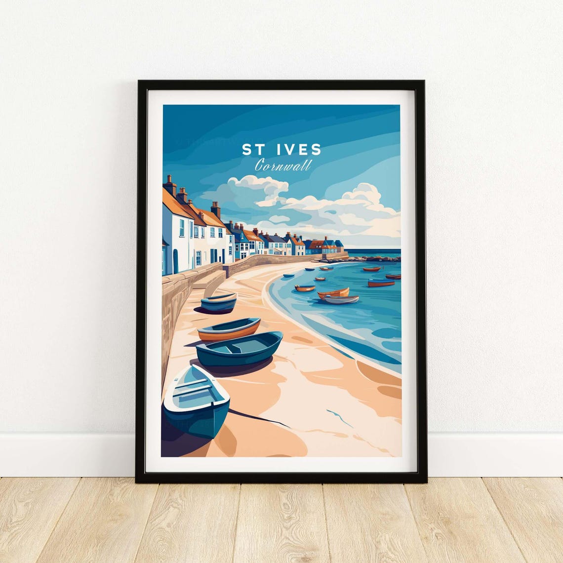 St Ives Cornwall Harbor Beach Boats Seaside Cottages Travel Poster
