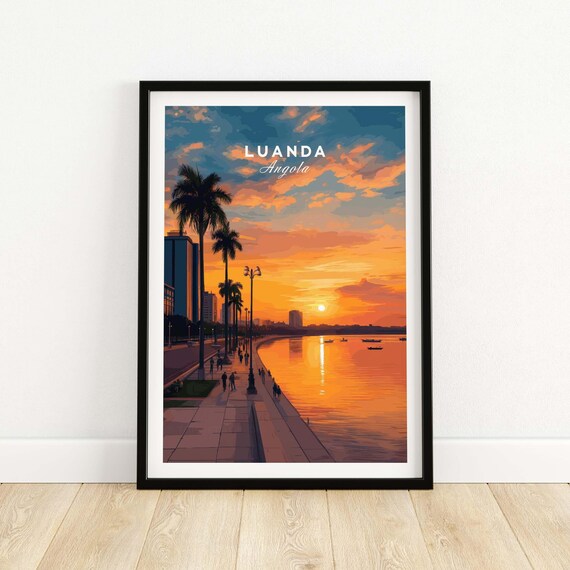 Luanda Angola Dusk Waterfront Promenade Palm Trees Sunset Art Poster