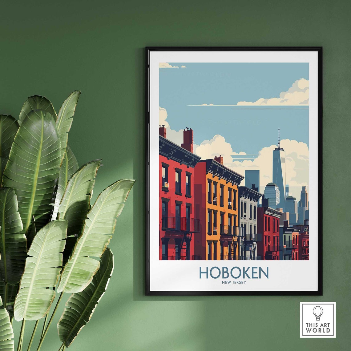 Hoboken New Jersey Historic Brownstone Rowhouses Skyline Poster - Image 2