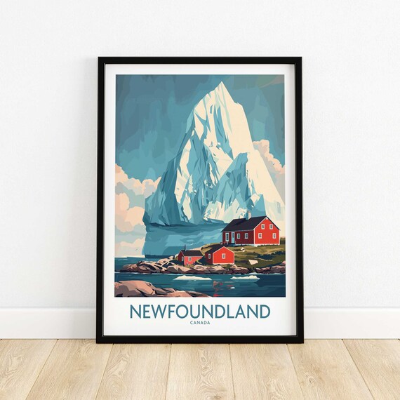 Newfoundland Canada Iceberg Fishing Village Vintage Travel Poster