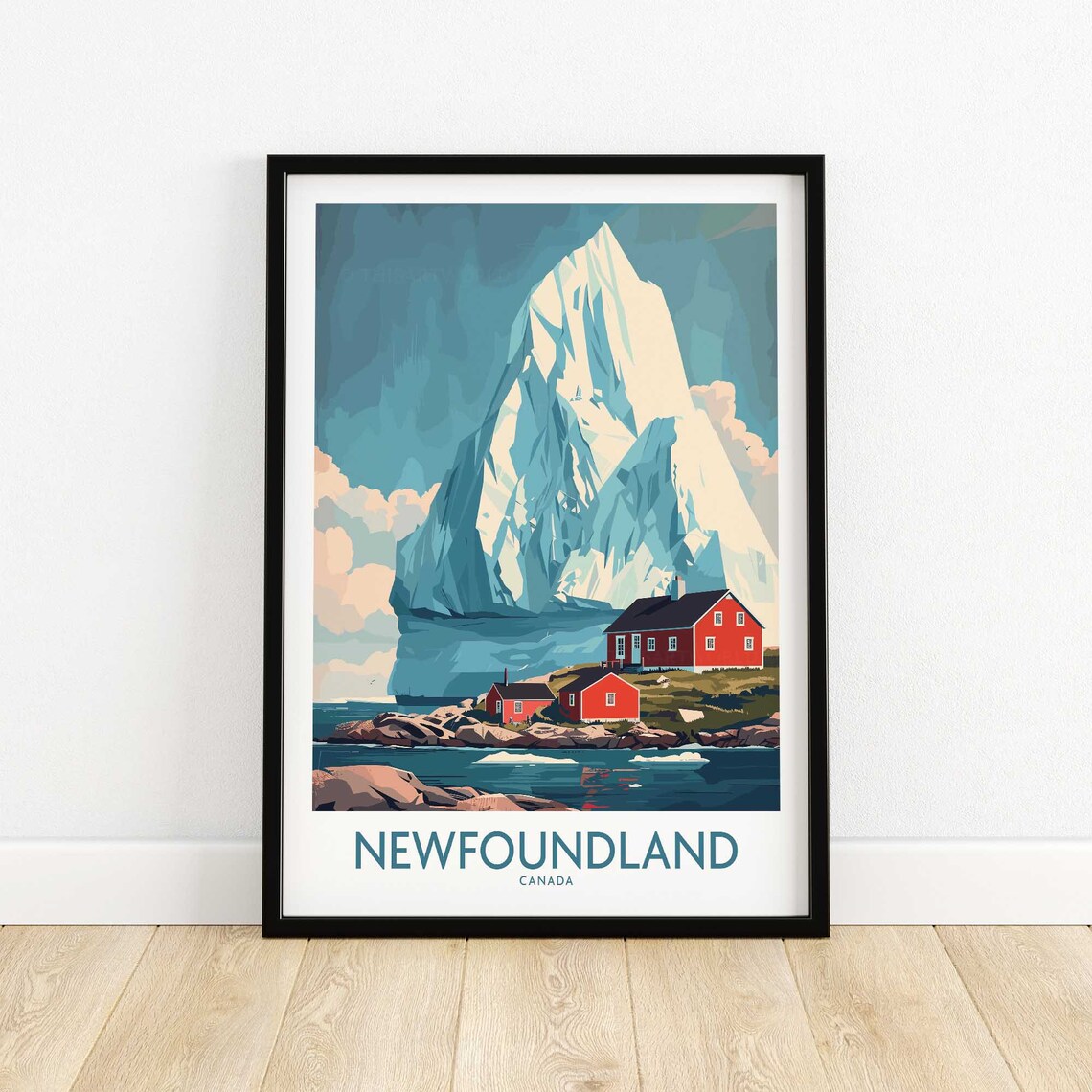 Newfoundland Canada Iceberg Fishing Village Vintage Travel Poster