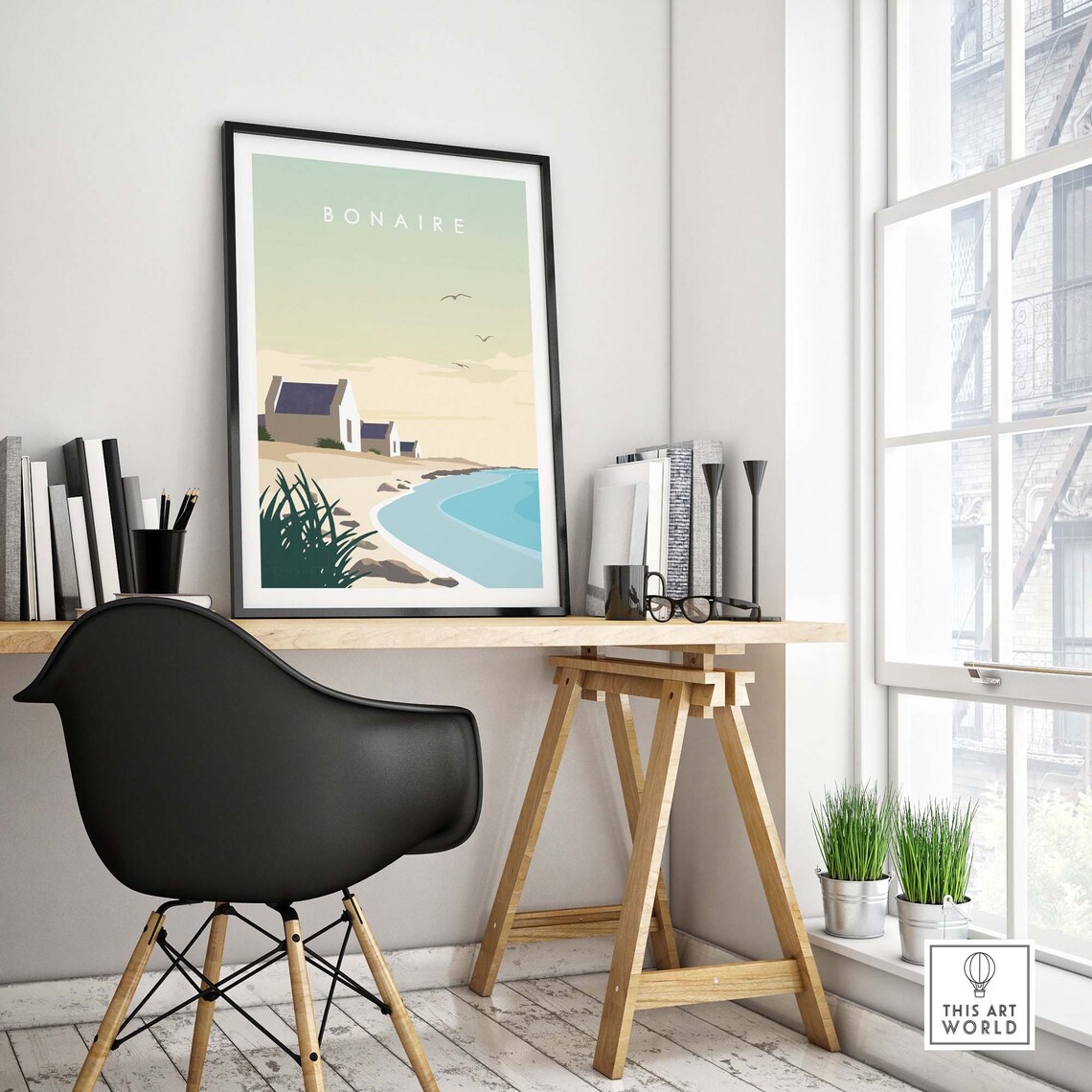 Bonaire Caribbean Quiet Shore Cottage Minimal Beach Travel Poster - Image 4