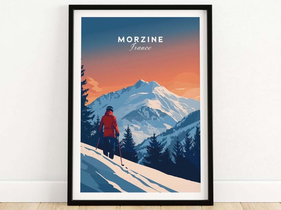 Morzine Travel Print Wall Art Morzine Ski Resort Poster Winter Sports Artwork Adventure Home Decor Gift Art Lovers Ski Art Poster