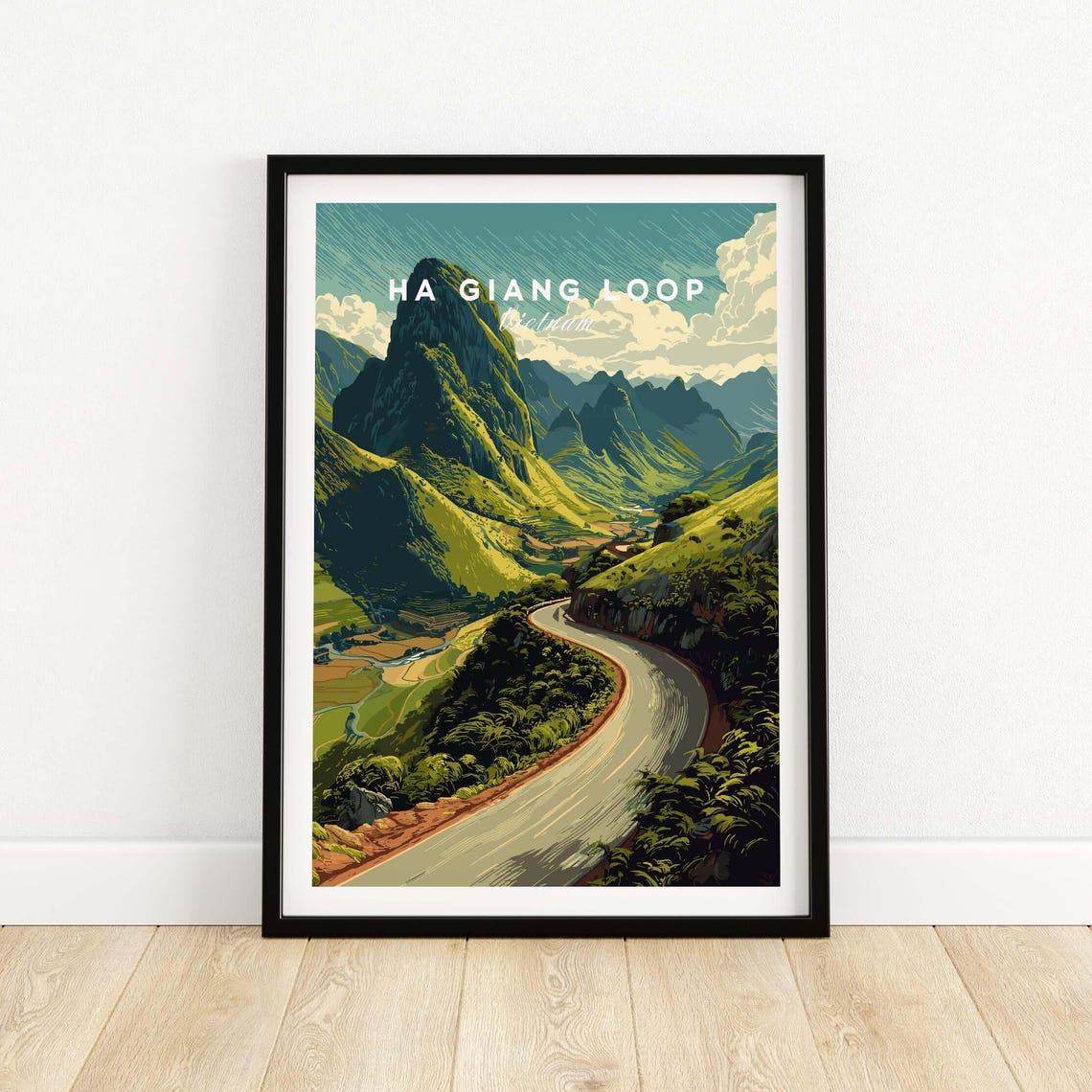 Ha Giang Loop Vietnam Mountain Road Travel Poster Print Landscape Wall Art Gift Lovers Illustration