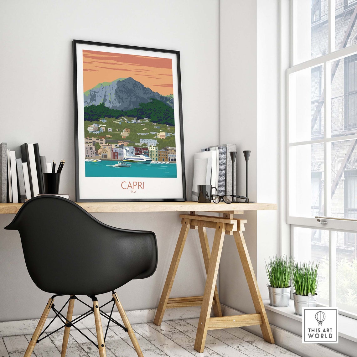 Capri Italy Island Marina Sunset Mountain Coast Scenic Poster - Image 4