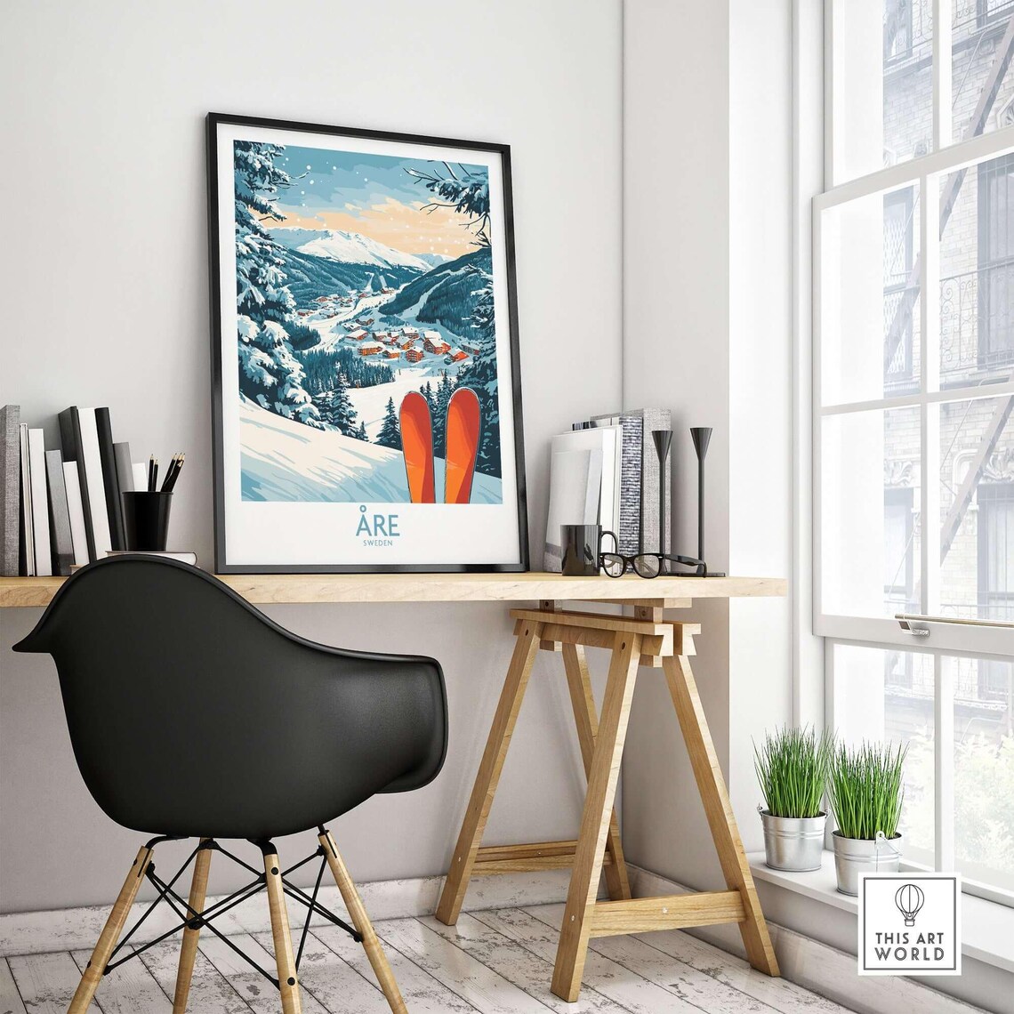 Re Sweden Ski Poster, Ski Lodge Winter Sports - Image 4