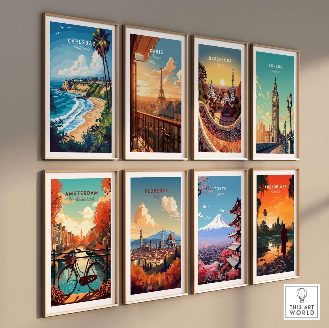 Carlsbad California Cliff Beach Surf Waves Palm Trees Travel Poster - Image 3