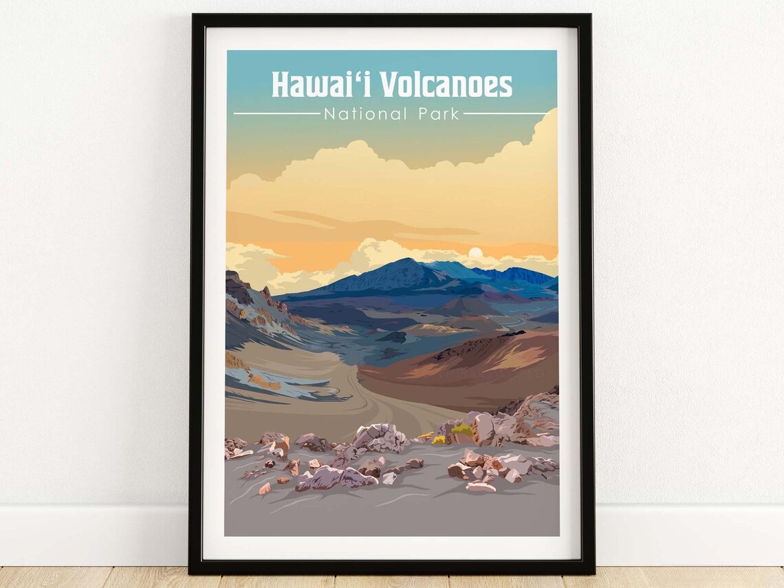 Hawaii Volcanoes National Park Volcanic Caldera Retro WPA Travel Poster