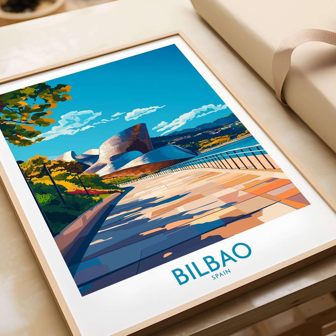 Guggenheim Bilbao Spain Modern Museum Riverfront Travel Poster