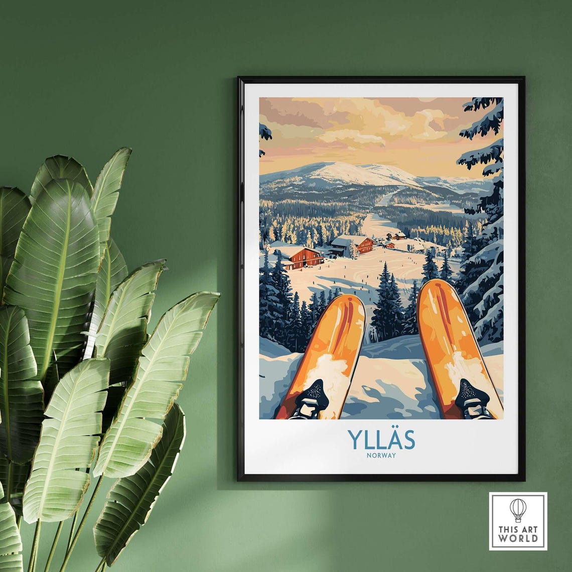 Norway Skiing Snowy Cabin Art Print - Image 2
