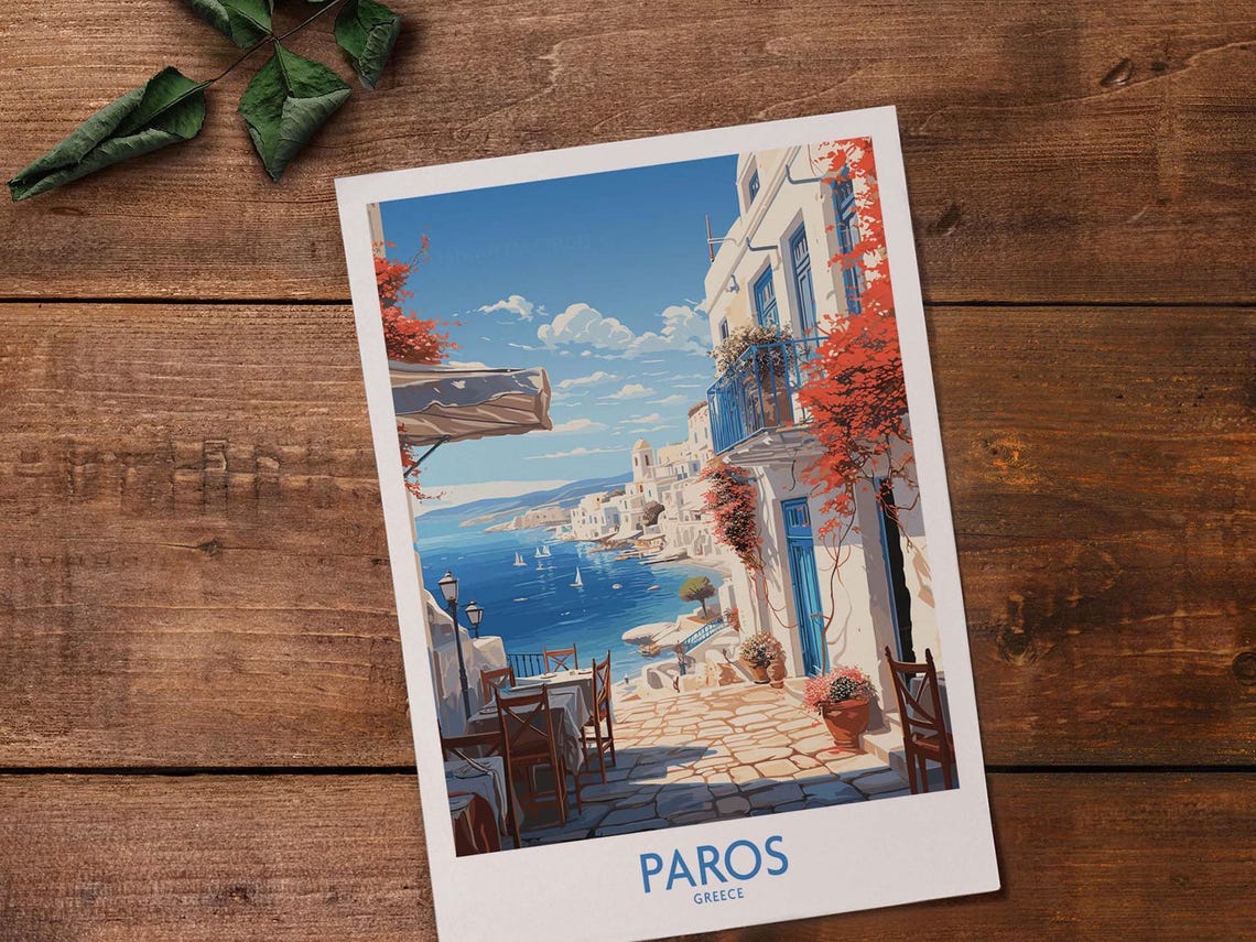 Paros Greece Seaside Taverna Terrace Aegean View Travel Poster