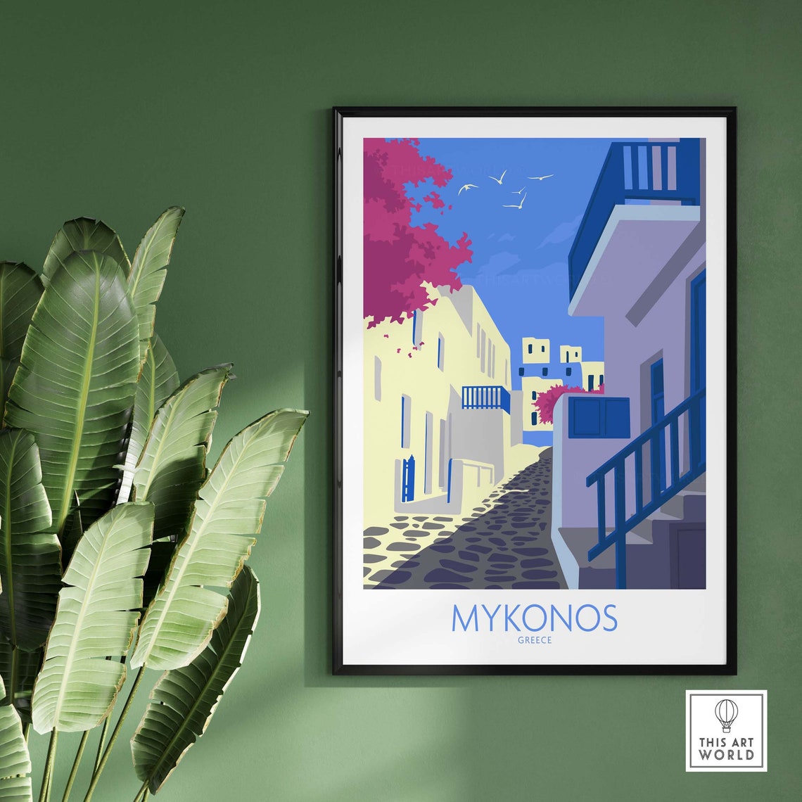 Mykonos Greece Whitewashed Alley Cobblestone Street Scenic Poster - Image 2