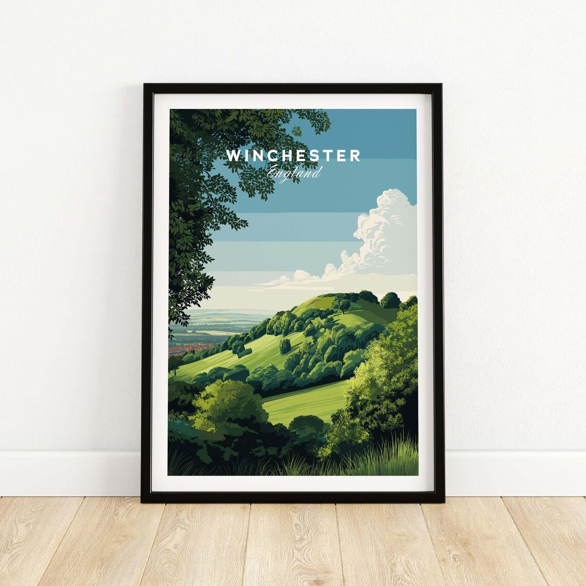 Winchester England Green Rolling Hills Countryside Travel Poster