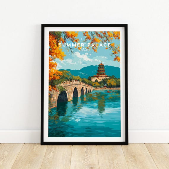 Summer Palace China Seventeenarch Bridge Print Beijing Historic Art Wall Gift Lovers Illustration