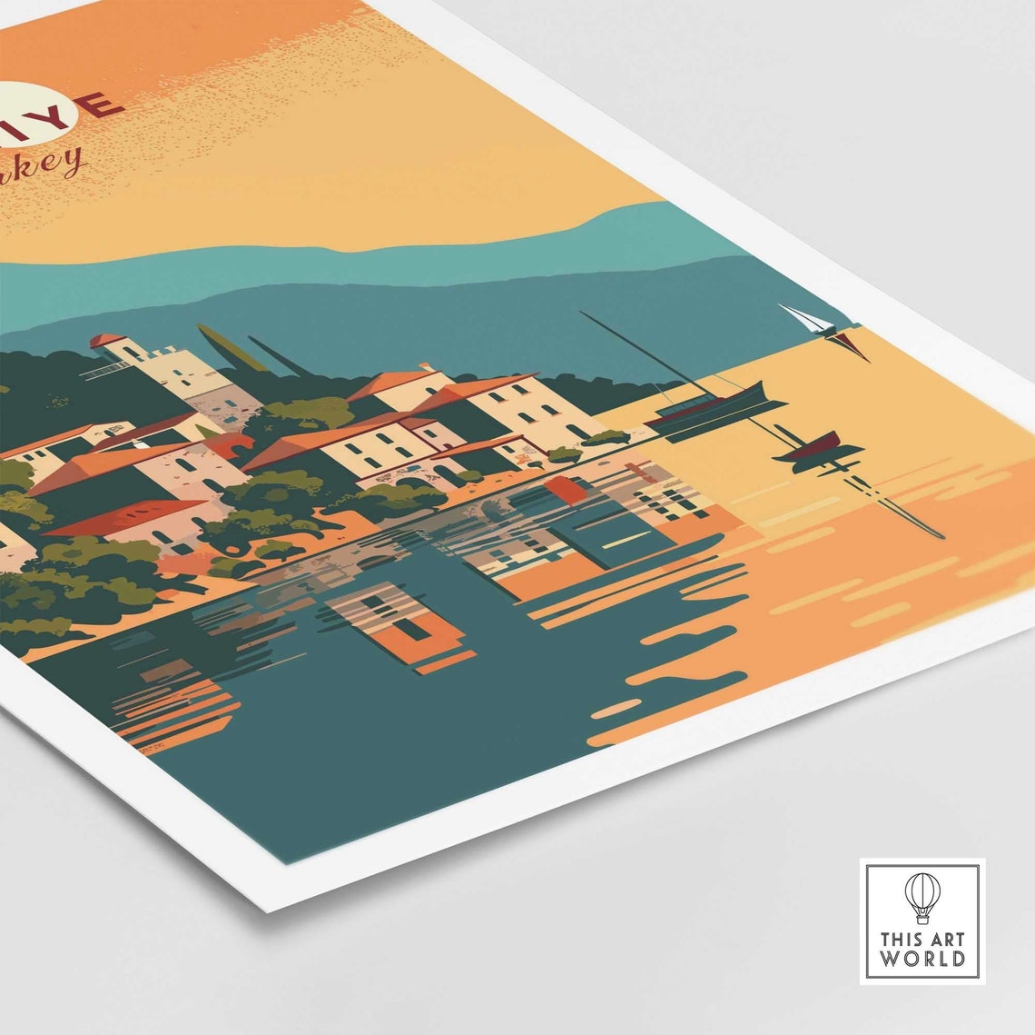 Fethiye Turkey Sunset Harbor Golden Water Reflection Art Poster - Image 4