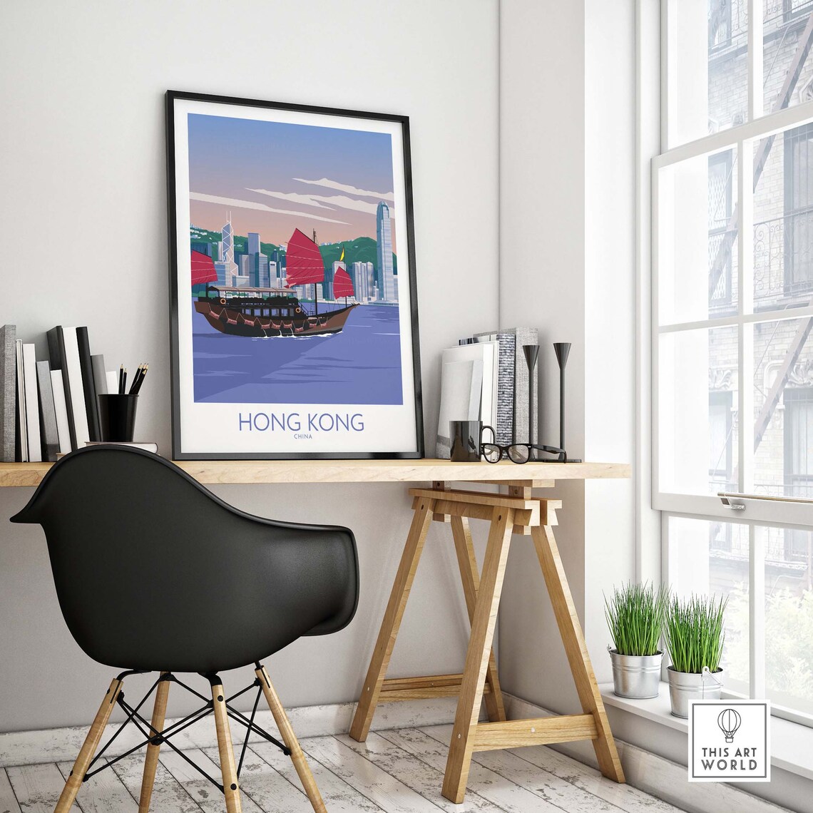 Hong Kong Cityscape Travel Poster, China Hk - Image 4
