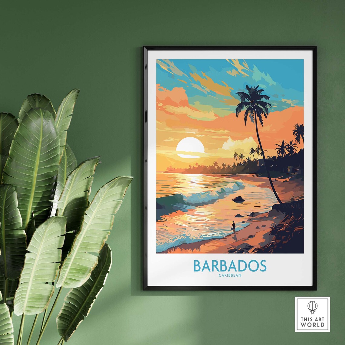 Barbados Sunset Travel Poster, Island Wall Art - Image 2