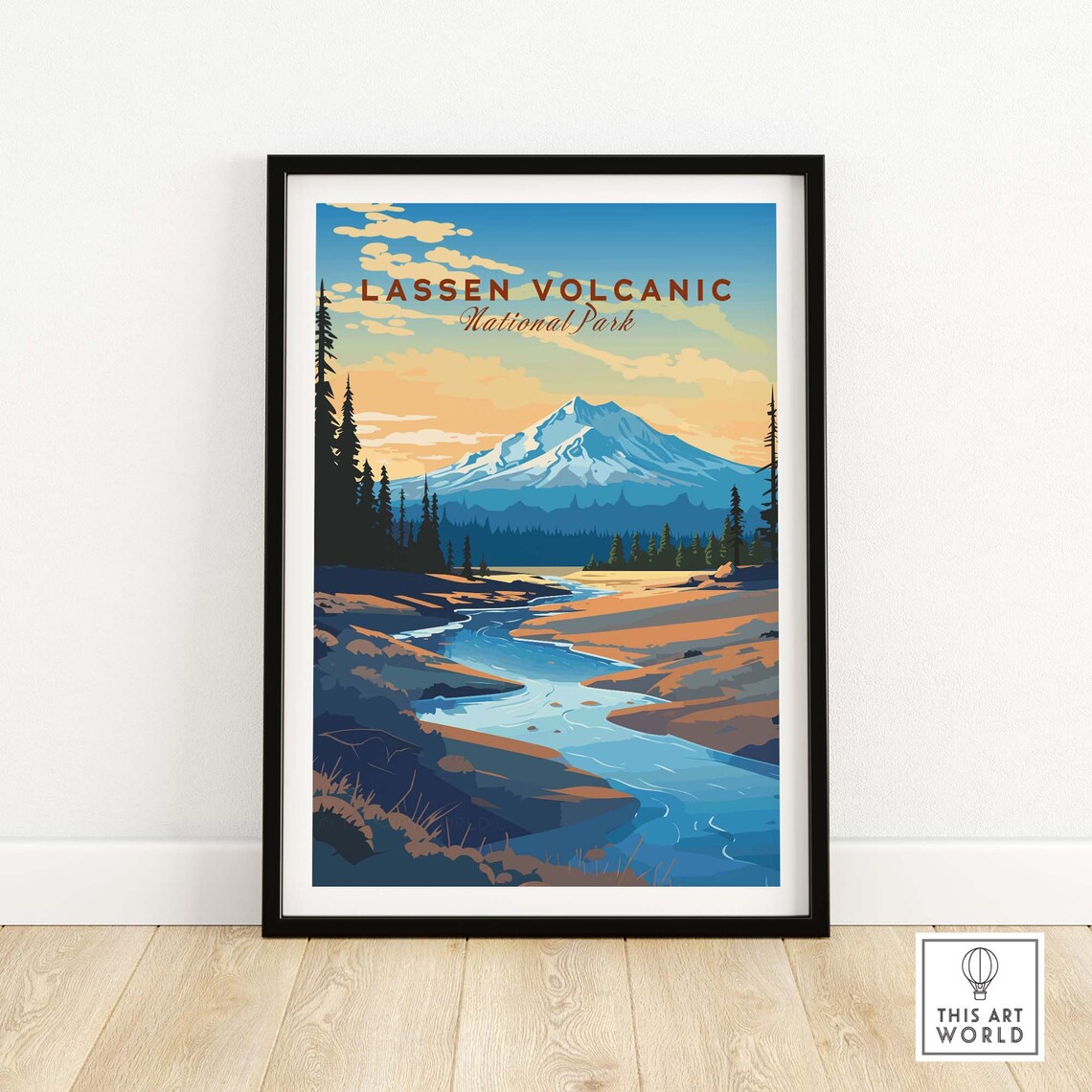 Lassen Volcanic National Park Snow Mountain River Pines Travel Poster