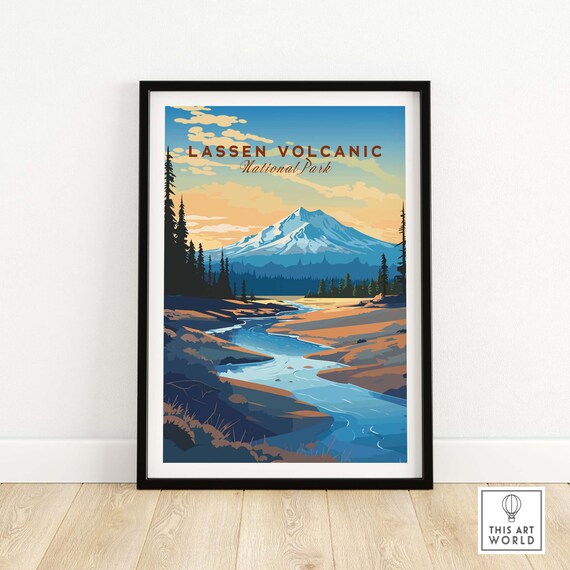 Lassen Volcanic National Park Snow Mountain River Pines Travel Poster