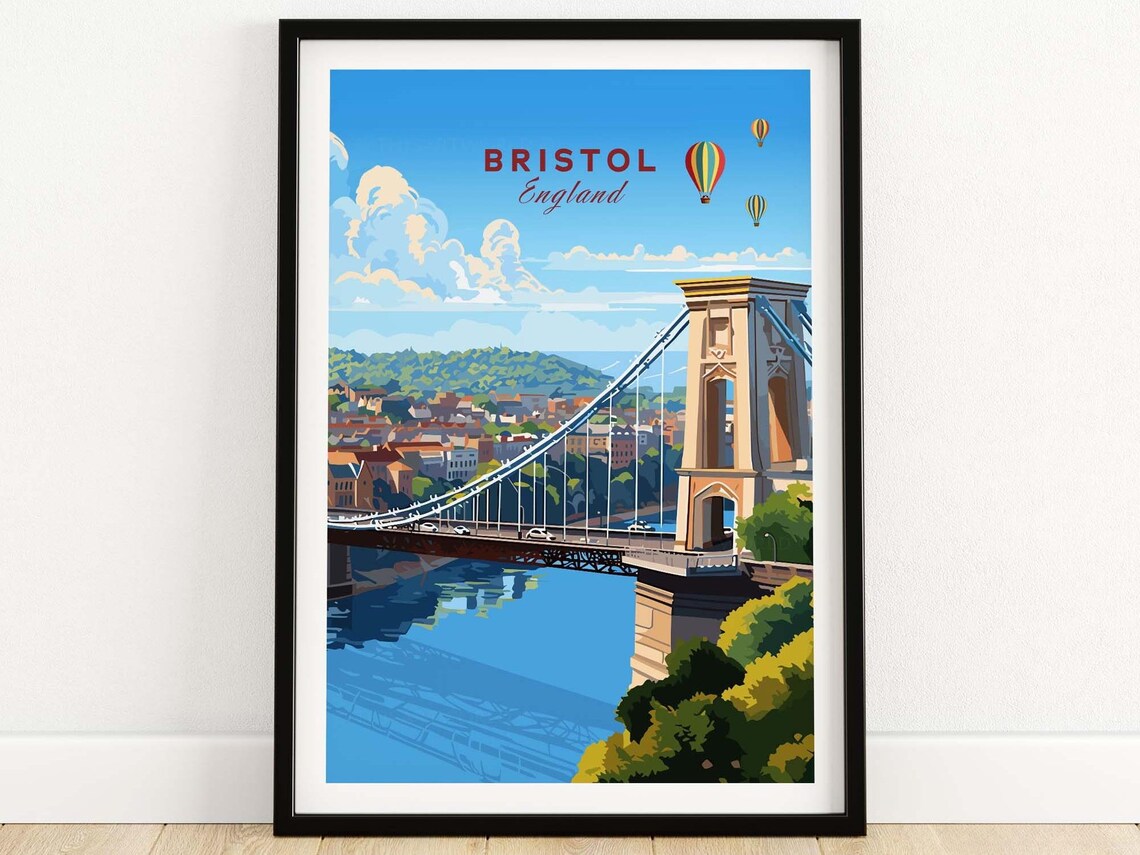 Bristol England Clifton Suspension Bridge Balloon Fiesta Travel Poster