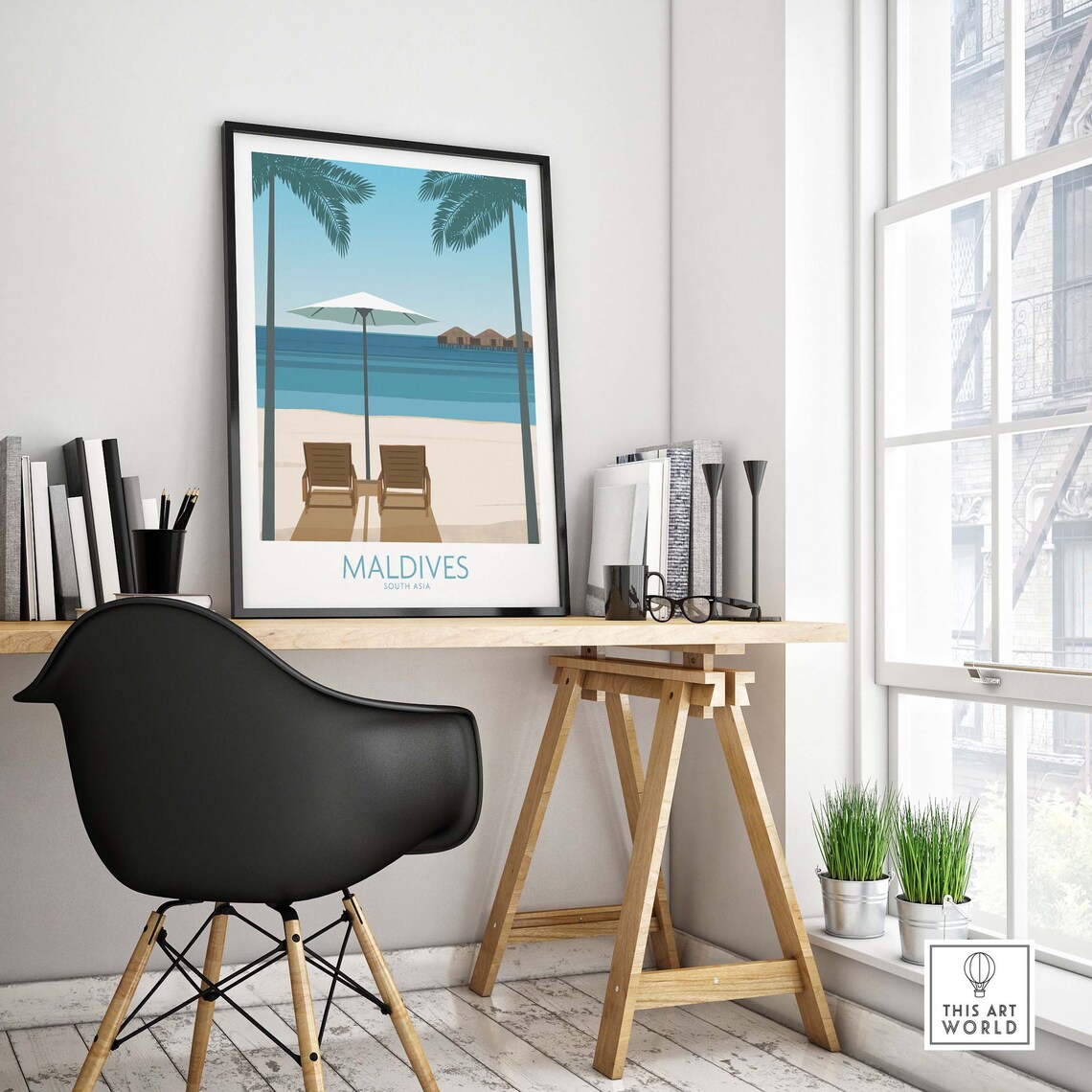 Maldives Travel Poster, Honeymoon Anniversary Gift Idea - Image 4