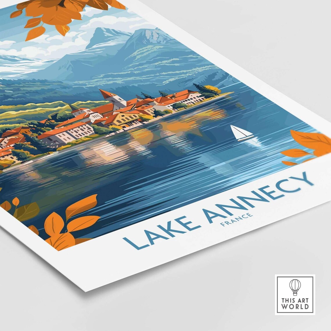Lake Annecy France Lakeside Village Sailboat Vintage Travel Poster - Image 4